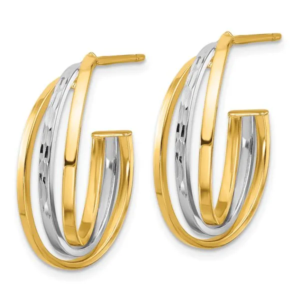 Leslie's 14K W/Wht Rhodium Polished / Diamond-cut J-Hoop Post Earrings Image 2 Delfine's Jewelry Charleston, WV