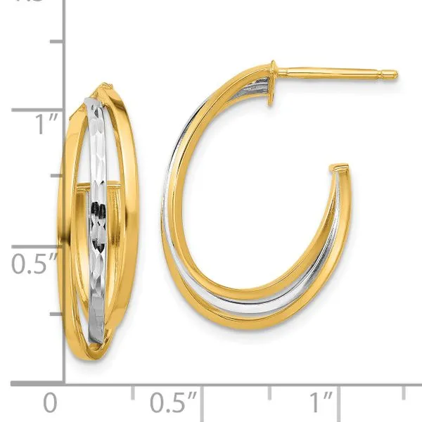 Leslie's 14K W/Wht Rhodium Polished / Diamond-cut J-Hoop Post Earrings Image 3 Delfine's Jewelry Charleston, WV
