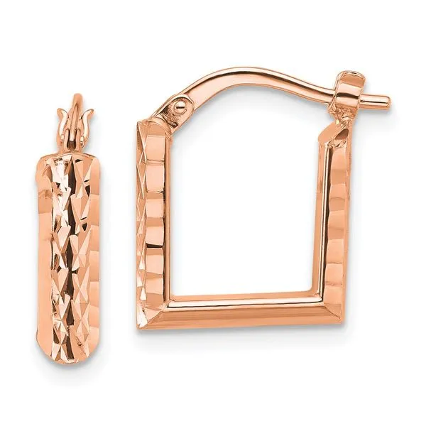 Leslie's 14K w/Rose RH-plat Polished/Dia-cut Square Hoop Earrings Spath Jewelers Bartow, FL