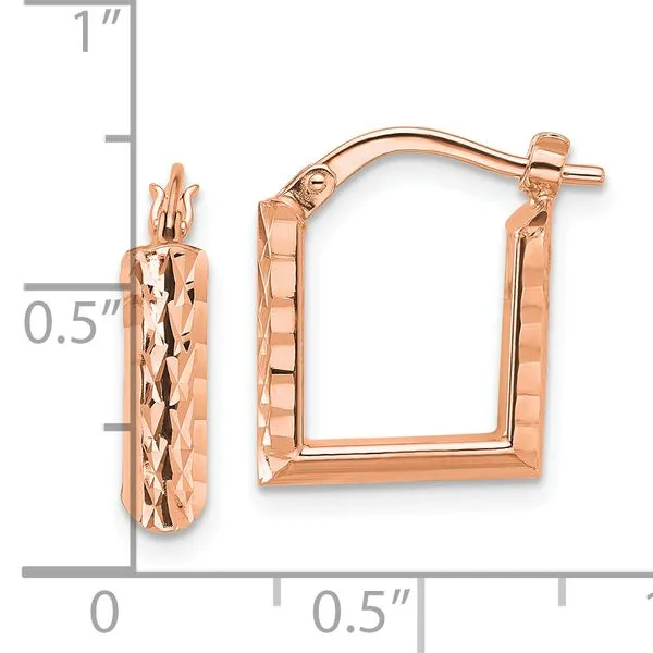 Leslie's 14K w/Rose RH-plat Polished/Dia-cut Square Hoop Earrings Image 3 Tidwells of Greenwood Greenwood, SC