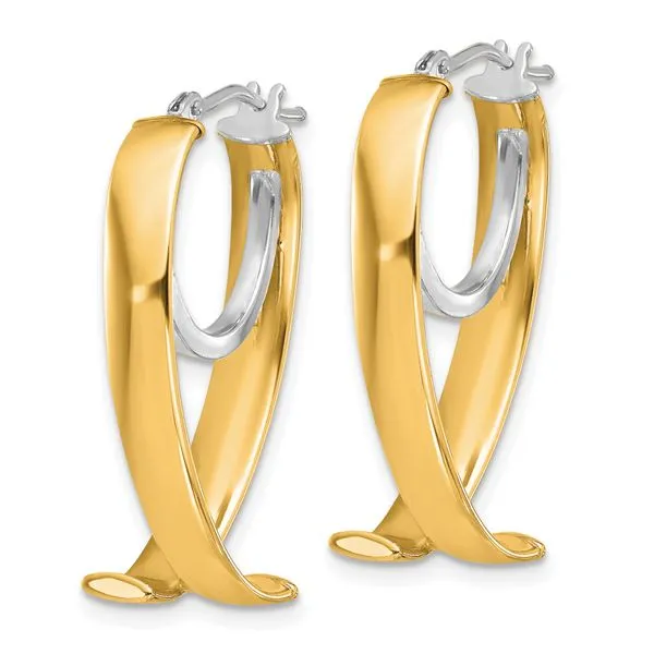 Leslie's 14K w/ White Rhodium Polished Fancy Hoop Earrings Image 2 John E. Koller Jewelry Designs owasso, OK