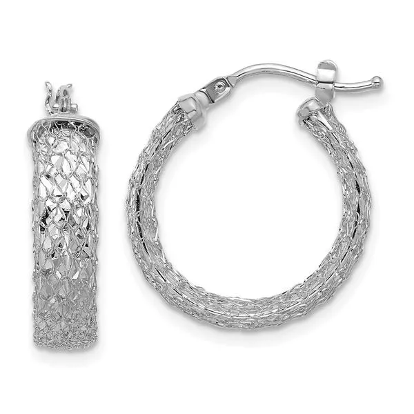 Leslie's 14K w/Wht RH-plating Polish/Texture/Dia-cut Hoop Earrings S&E Jewelers Depew, NY