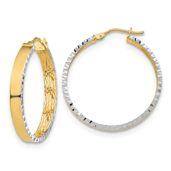 Leslie's 14K W/White Rhodium Polished and Diamond-cut Hoop Earrings Gaines Jewelry FLINT, MI