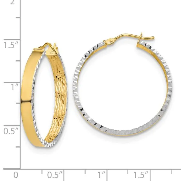 Leslie's 14K W/White Rhodium Polished and Diamond-cut Hoop Earrings Image 2 Gaines Jewelry FLINT, MI