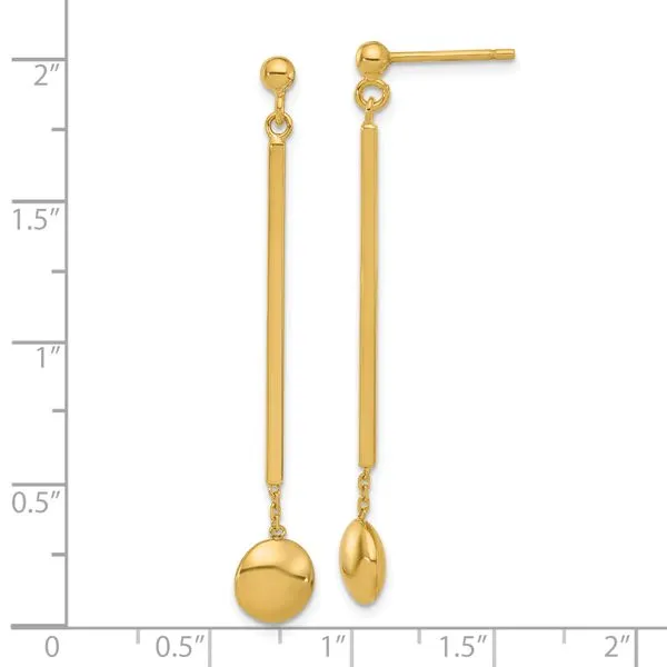 Leslie's 14K Polished Bar with Bead Dangle Post Earrings Image 3 Albert's Jewelers Kingsland, GA