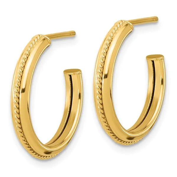 Leslie's 14K Polished and Textured Round J-Hoop Earrings Image 2 Trenton Jewelers Ltd. Trenton, MI