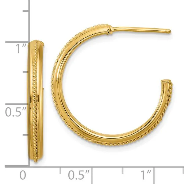 Leslie's 14K Polished and Textured Round J-Hoop Earrings Image 3 Leslie E. Sandler Fine Jewelry and Gemstones rockville , MD