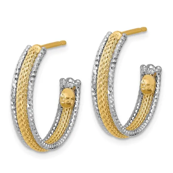 Leslie's 14K w/Rhodium Polished/Textured/Dia-cut J-Hoop Earrings Image 2 Delfine's Jewelry Charleston, WV
