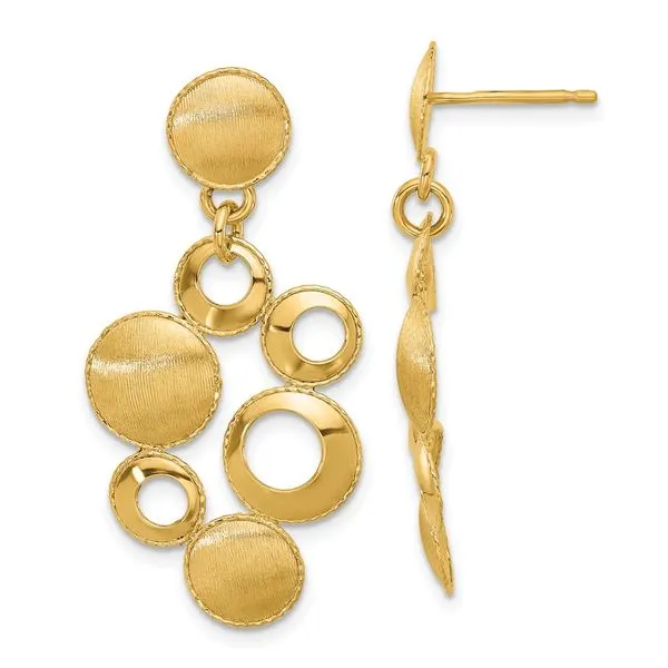 Leslie's' 14K Polished and Satin Circles Post Dangle Earrings J. Garett Jewelers Wilmington, NC