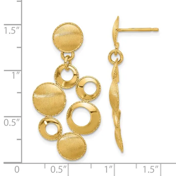 Leslie's' 14K Polished and Satin Circles Post Dangle Earrings Image 3 J. Garett Jewelers Wilmington, NC