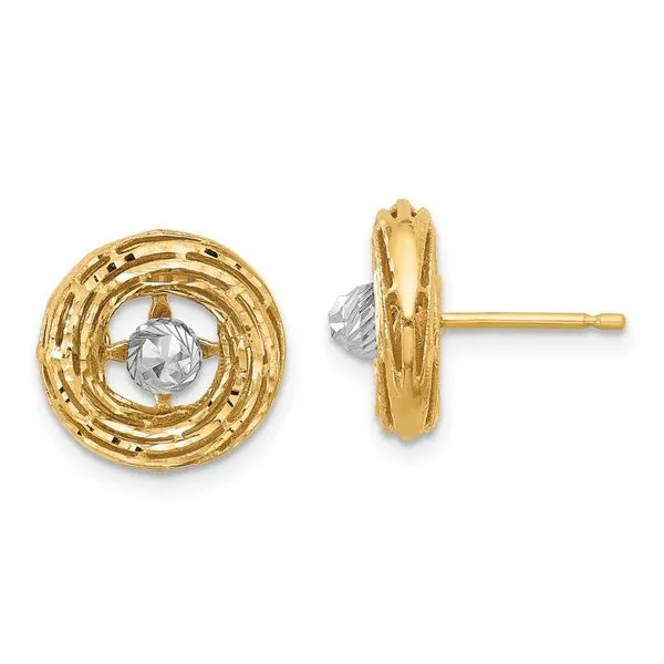 Leslie's 14K Two-tone Polished/Textured/Dia-cut Post Earrings Atlanta West Jewelry Douglasville, GA