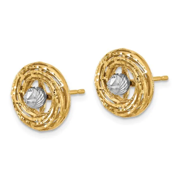 Leslie's 14K Two-tone Polished/Textured/Dia-cut Post Earrings Image 2 Atlanta West Jewelry Douglasville, GA