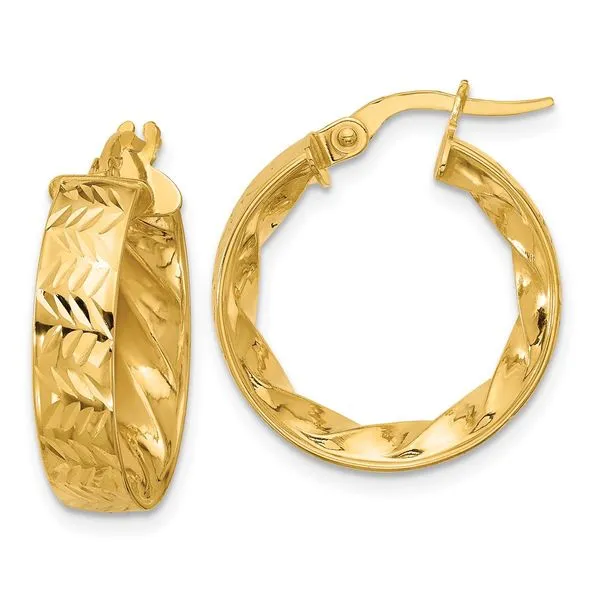 Leslie's 14k Polished and D/C Hoop Earrings Gaines Jewelry FLINT, MI