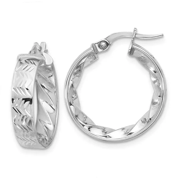 Leslie's 14k w/ White Rhodium Plating Polished and D/C Hoop Earrings Jewelry Design Studio Jensen Beach, FL