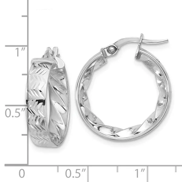 Leslie's 14k w/ White Rhodium Plating Polished and D/C Hoop Earrings Image 3 Morin Jewelers Southbridge, MA