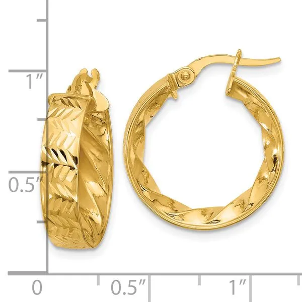 Leslie's 14k Polished and D/C Hoop Earrings Image 3 Gaines Jewelry FLINT, MI