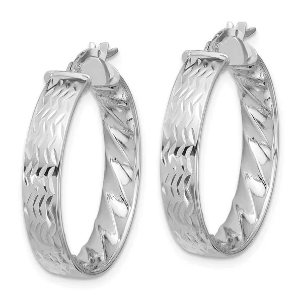 Leslie's 14k w/ White Rhodium Plating Polished and D/C Hoop Earrings Image 2 Trenton Jewelers Ltd. Trenton, MI