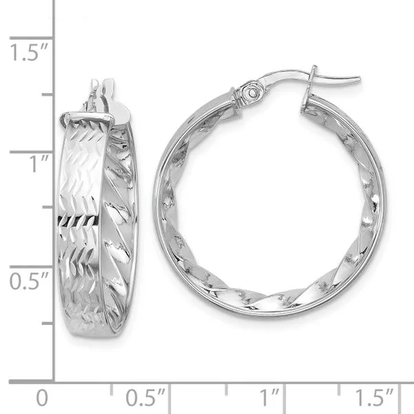 Leslie's 14k w/ White Rhodium Plating Polished and D/C Hoop Earrings Image 3 Trenton Jewelers Ltd. Trenton, MI