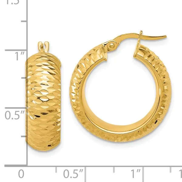 Leslie's 14k Polished and D/C Half Round Circle Hoop Earrings Image 3 Barnett Jewelers Jacksonville, FL