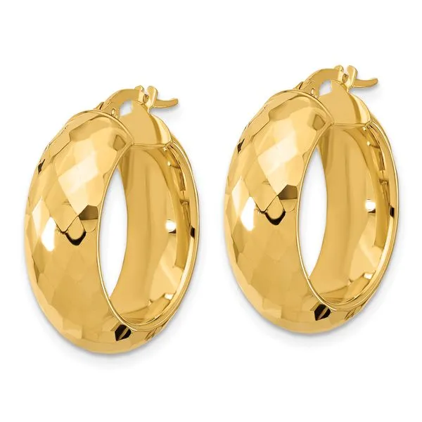 Leslie's 14k Polished and D/C Half Round Circle Hoop Earrings Image 2 Gaines Jewelry FLINT, MI