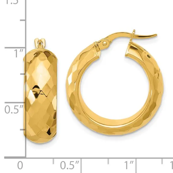 Leslie's 14k Polished and D/C Half Round Circle Hoop Earrings Image 3 Gaines Jewelry FLINT, MI