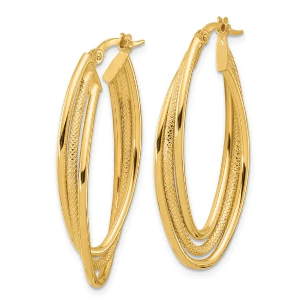 Leslie's 14k Polished and Textured Triple Oval Twist Hoop Earrings Image 2 Johnson Jewellers Lindsay, ON