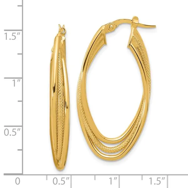 Leslie's 14k Polished and Textured Triple Oval Twist Hoop Earrings Image 3 Johnson Jewellers Lindsay, ON