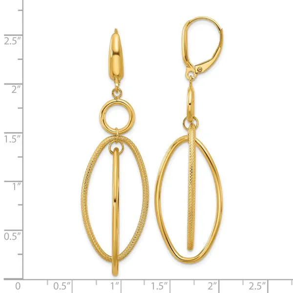 Leslie's 14k Polished and Textured Oval Dangle Leverback Earrings Image 3 Morin Jewelers Southbridge, MA