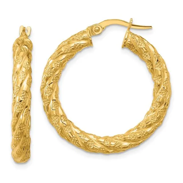 Leslie's 14k Polished and Textured Twisted Circle Hoop Earrings Barnett Jewelers Jacksonville, FL