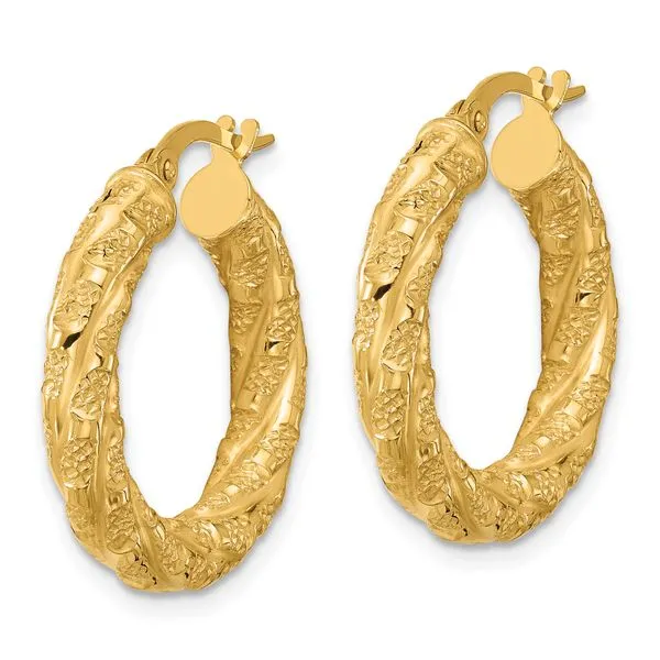 Leslie's 14k Polished and Textured Twisted Tube Hoop Earrings Image 2 Johnson Jewellers Lindsay, ON