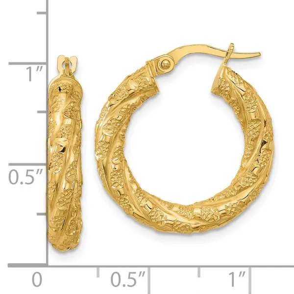Leslie's 14k Polished and Textured Twisted Tube Hoop Earrings Image 3 Johnson Jewellers Lindsay, ON
