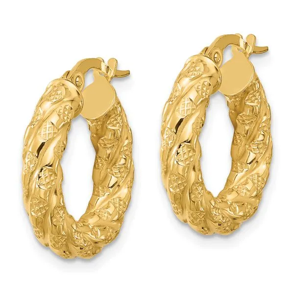 Leslie's 14k Polished and Textured Twisted Tube Hoop Earrings Image 2 Albert's Jewelers Kingsland, GA