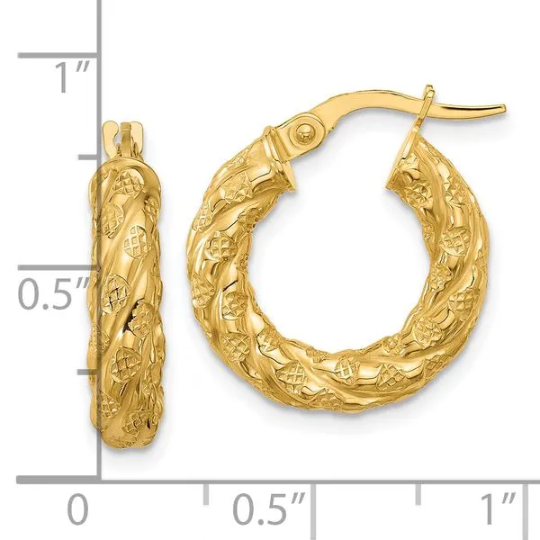 Leslie's 14k Polished and Textured Twisted Tube Hoop Earrings Image 3 Spath Jewelers Bartow, FL