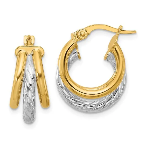 Leslie's 14k W/Rhodium Polished Triple Hoop Earrings Barnett Jewelers Jacksonville, FL