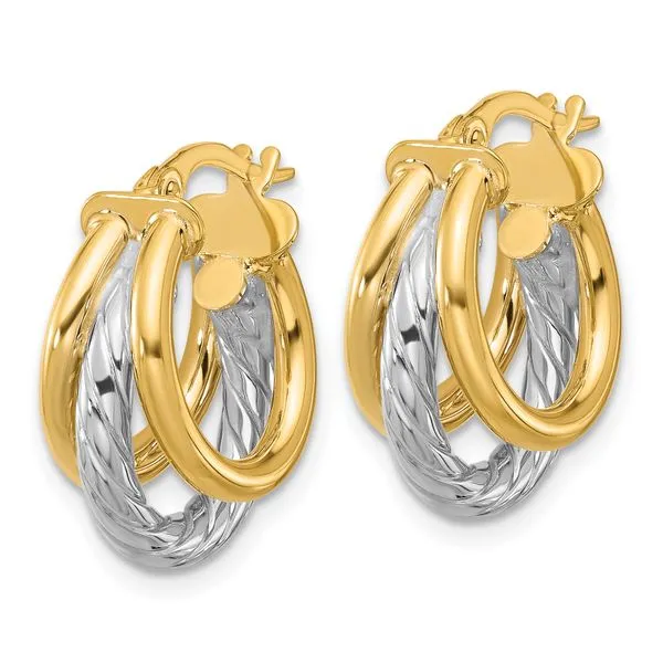 Leslie's 14k W/Rhodium Polished Triple Hoop Earrings Image 2 Barnett Jewelers Jacksonville, FL