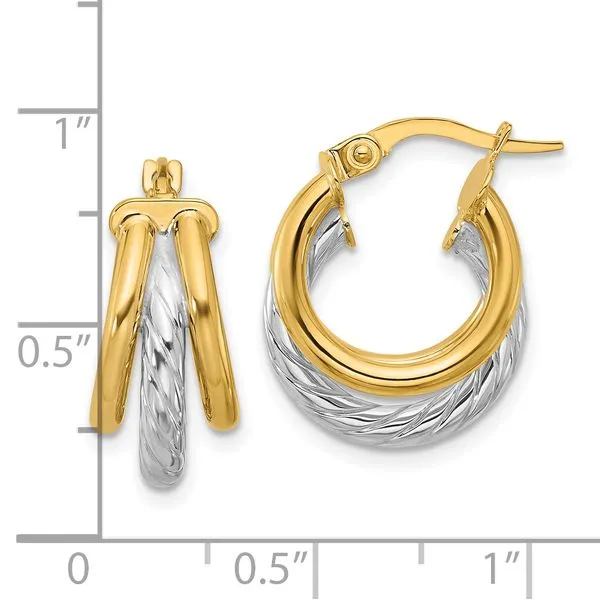 Leslie's 14k W/Rhodium Polished Triple Hoop Earrings Image 3 Gaines Jewelry FLINT, MI
