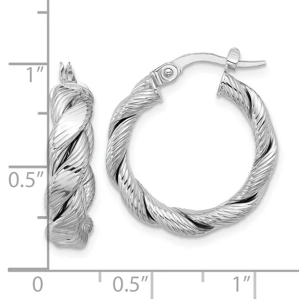 Leslie's 14k w/ White Rhod Plating Polished & Textured Twist Hoop Earrings Image 3 Jewelry Design Studio Jensen Beach, FL