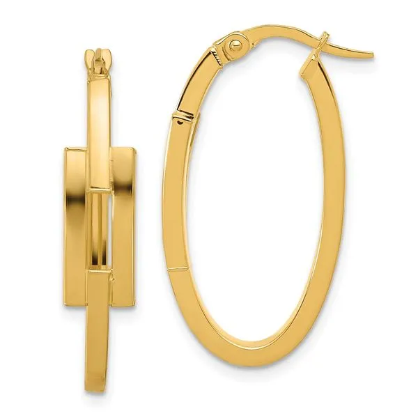 Leslie's 14k Polished Oval Sqare Tube Hoop Earrings Thomas A. Davis Jewelers Holland, MI