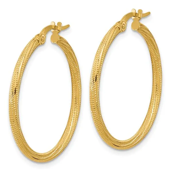 Leslie's 14k Polished and Textured Twisted Tube Hoop Earrings Image 2 Barnett Jewelers Jacksonville, FL