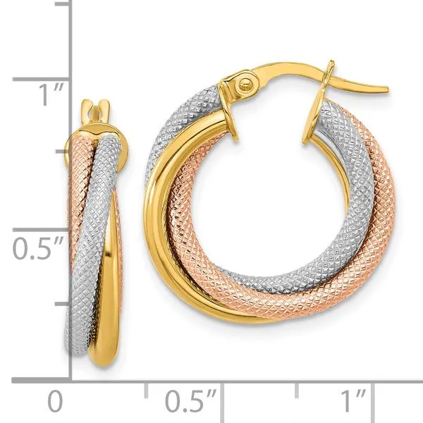 Leslie's 14k w/White Rhodium and Rose GP Twist Tube Hoop Earrings Image 3 John E. Koller Jewelry Designs owasso, OK