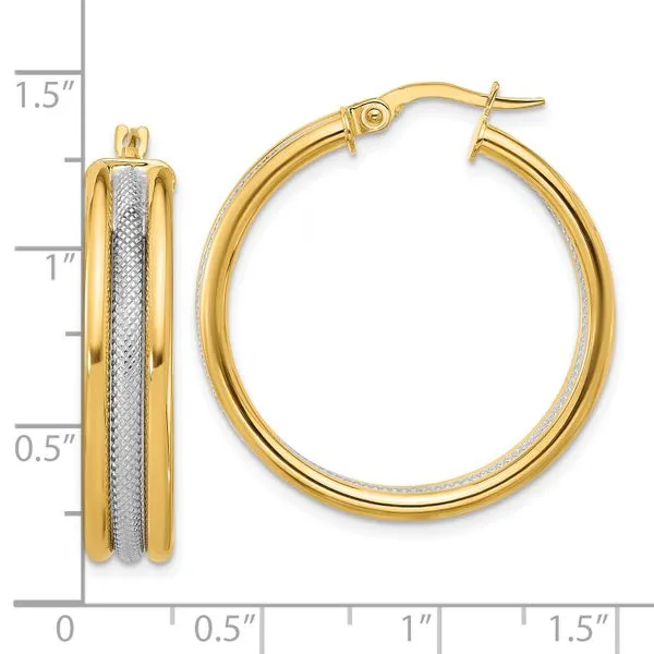 Leslie's 14k w/White Rhodium Polished and Textured Triple Hoop Earrings Image 3 Michael's Jewelry North Wilkesboro, NC