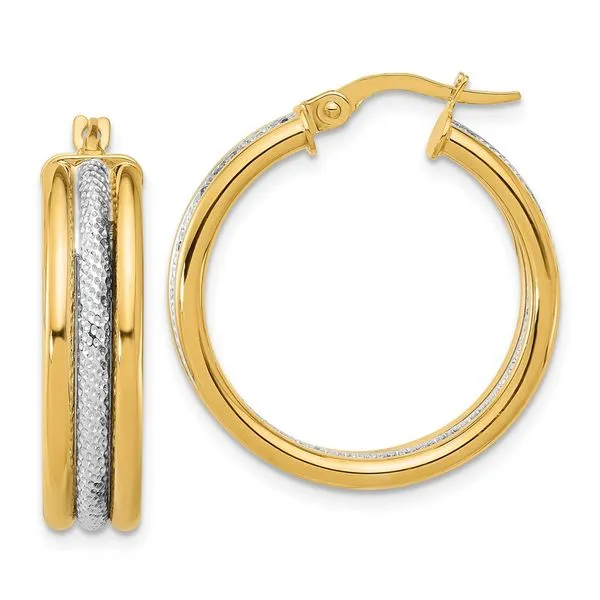 Leslie's 14k w/White Rhodium Polished and Textured Triple Hoop Earrings Boyd Jewelers Wesley Chapel, FL