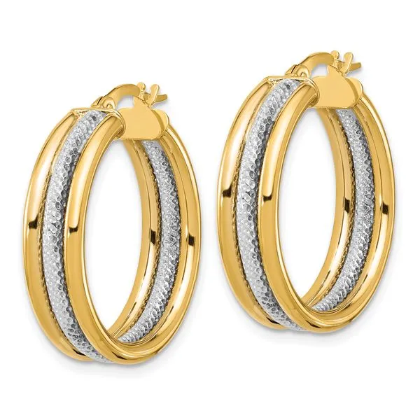 Leslie's 14k w/White Rhodium Polished and Textured Triple Hoop Earrings Image 2 Diny's Jewelers Middleton, WI