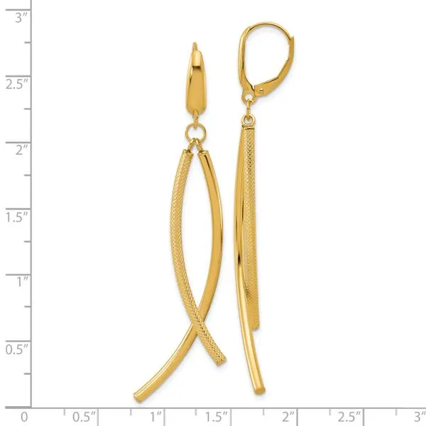 Leslie's 14k Polished and Textured Tube Dangle Leverback Earrings Image 3 Spath Jewelers Bartow, FL