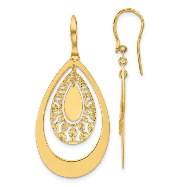 Leslie's 14K Polished and Diamond-cut Teardrop Dangle Earrings Atlanta West Jewelry Douglasville, GA