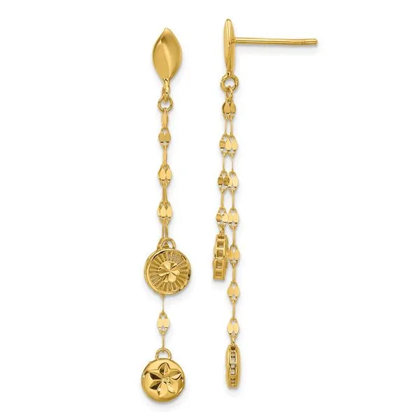 Leslie's 14K Polished and Diamond-cut Disc Dangle Post Earrings Barnett Jewelers Jacksonville, FL
