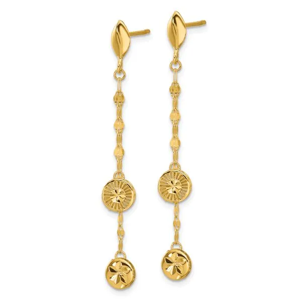 Leslie's 14K Polished and Diamond-cut Disc Dangle Post Earrings Image 2 Barnett Jewelers Jacksonville, FL