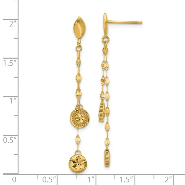 Leslie's 14K Polished and Diamond-cut Disc Dangle Post Earrings Image 3 Spath Jewelers Bartow, FL