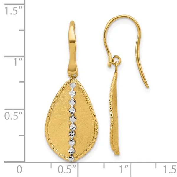 Leslie's 14K Two-tone Polished and Satin Teardrop Dangle Earrings Image 3 Spath Jewelers Bartow, FL