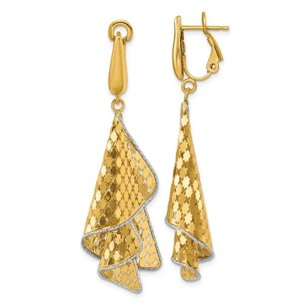 Leslie's 14K Two-tone Polished & D/C Post Omega Dangle Earrings Trenton Jewelers Ltd. Trenton, MI